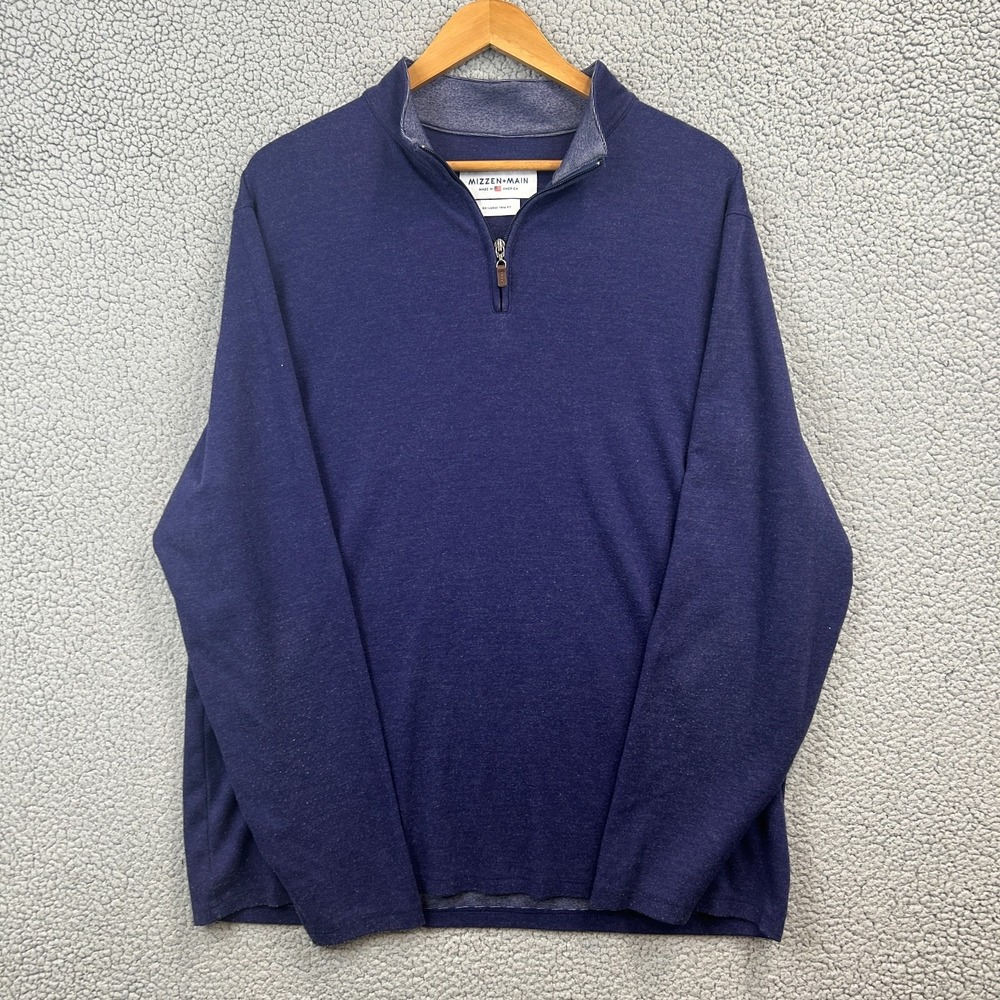 Mizzen + Main Men's Trim Fit 1/4 Zip Pullover Mock Neck Blue Sweater XXL